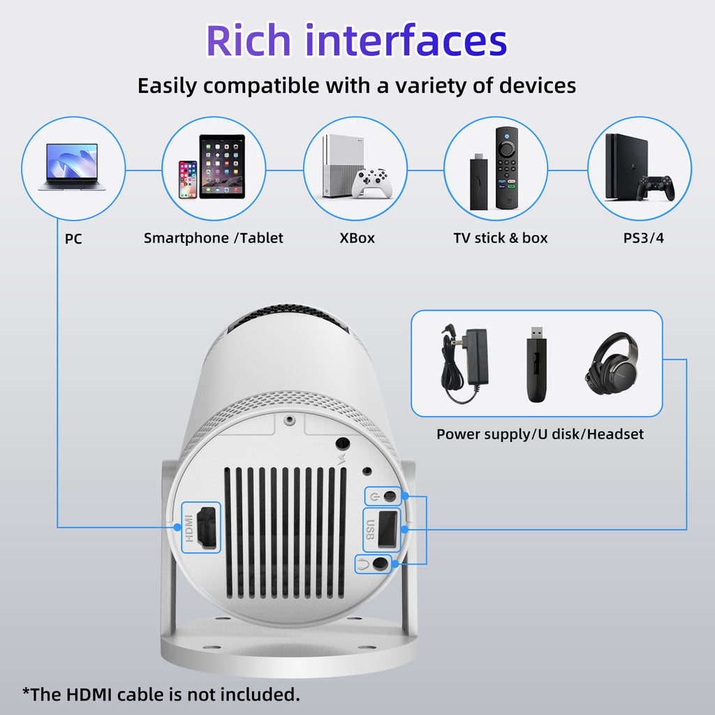 Factory Direct Supply Projector Home HD Highlight Portable Projector Support Mobile Power Supply