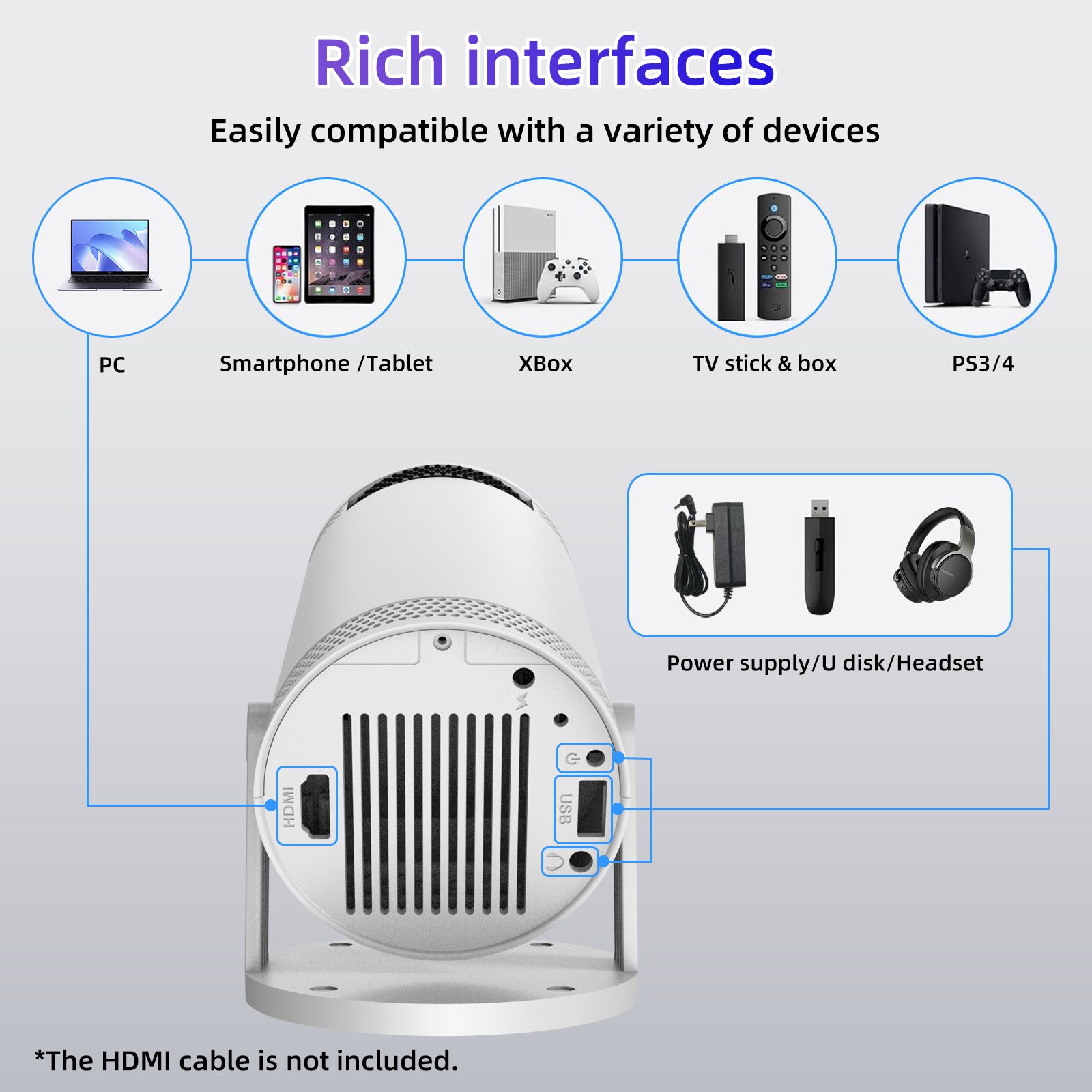 Factory Direct Supply Projector Home HD Highlight Portable Projector Support Mobile Power Supply